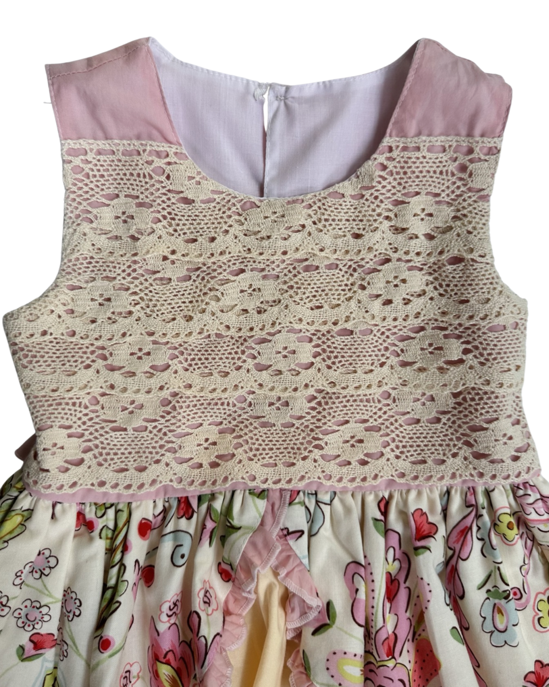 18M-24M Baby Girl Cheeky Plum Pink / Yellow Floral and Lace Pink Dress