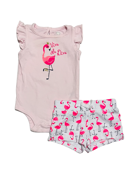 0-3M Baby Girl Koala Kids Pink Flamingo Shorts and Onesie Set