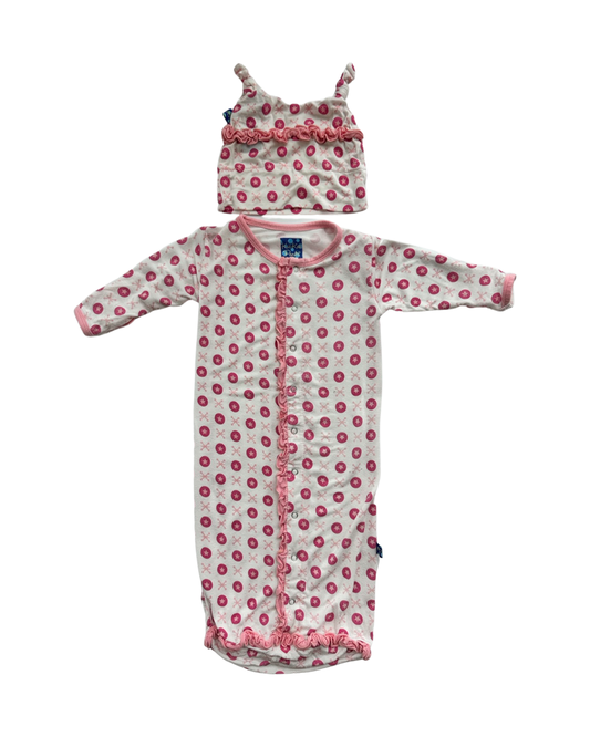 0-3M Baby Girl Kickee Pants Bamboo Nightgown PJs and Matching Hat