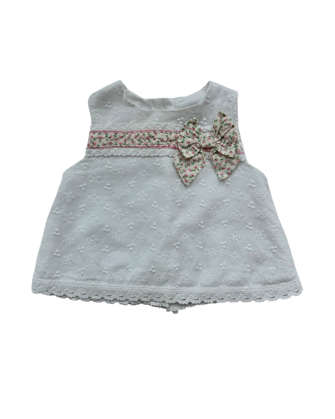 6-9M Baby Girl Harry & Violet Rosebud Floral Bloomers and White Eyelet Top