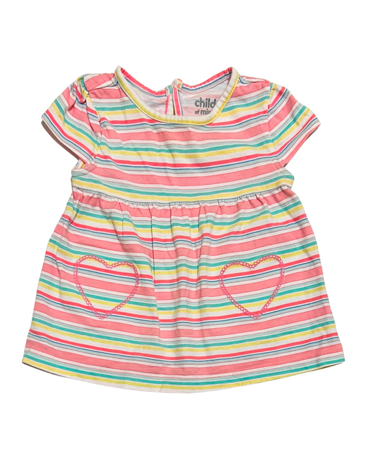 6-9M Baby Girl Carters Striped Heart Dress / Longer Top