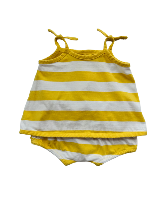 0-3M Baby Girl Hanna Andersson Yellow / White Striped Tank Top & Rufflebutt Bubble Shorts