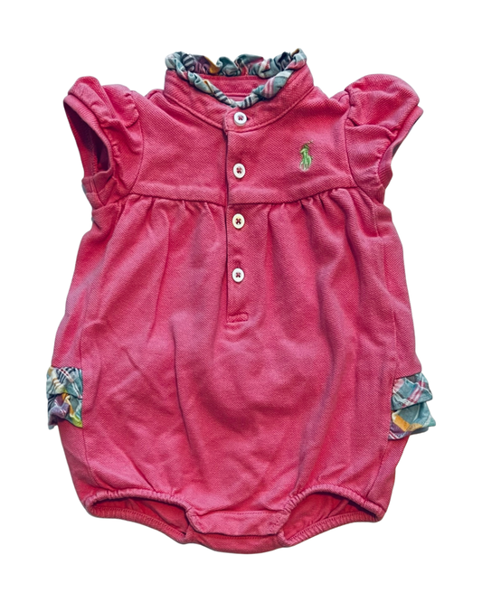 3M Baby Girl Pink Ralph Lauren Polo Rufflebutt Bubble Romper