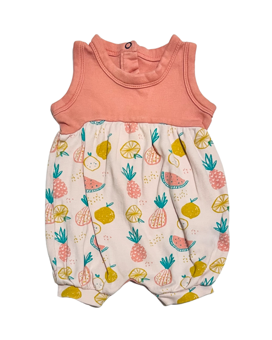 0-3M Baby Girl Finn & Emma Peachy Pink Colored Fruit Bubble Romper