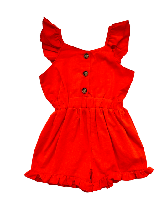 3T Toddler / 4T Toddler Girl Coral Orange Ruffle Sleeve Romper