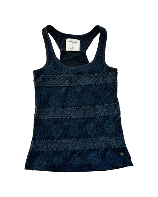 Girls Size 8/10 Medium Abercrombie Kids Navy Lace Tank Top