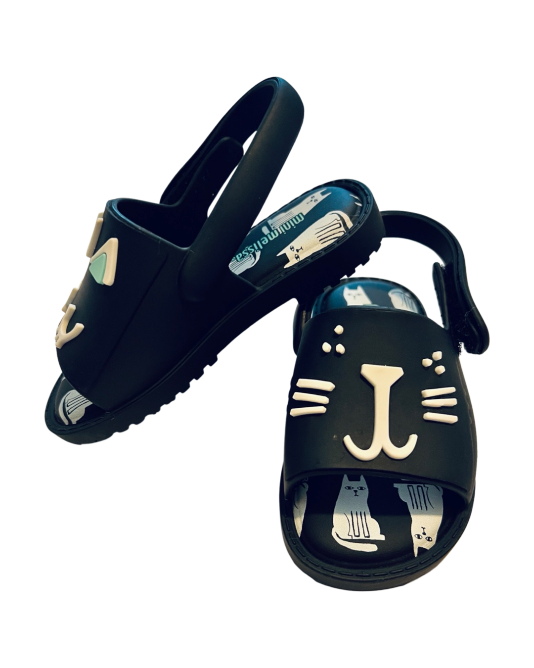 6C Toddler Girl Minnie Melissa Black Cat Slides Sandals