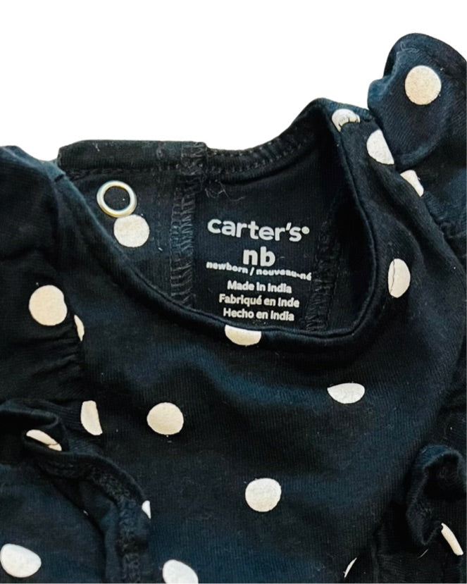 Newborn Baby Girl Black Polka Dot Carters Romper Bubble