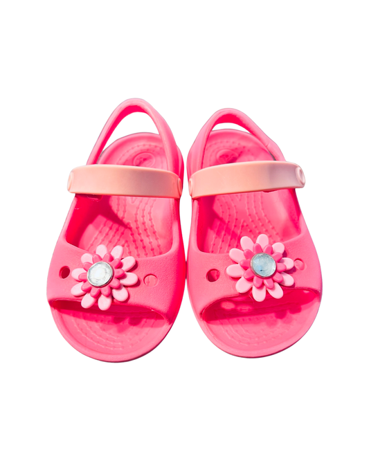 6C Toddler Girl Pink Croc Flower Sandals