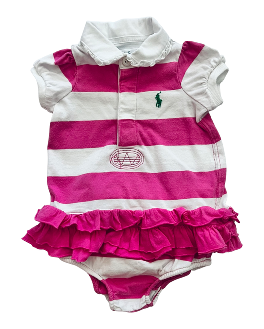 3M Baby Girl Pink Stripes Ralph Lauren Polo Dress + Bloomers