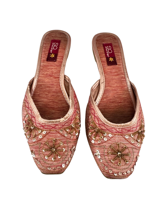 Women’s Size 8 Pink Beaded Boho Mule Flats