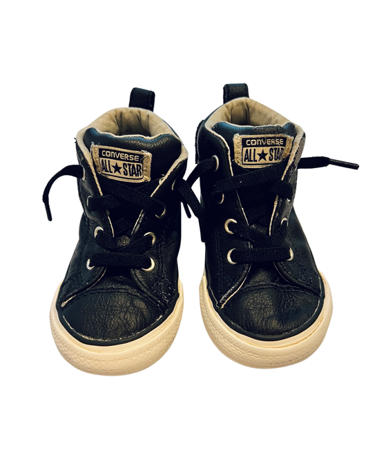 7C Toddler Boy Black Leather All Star Converse Chucks