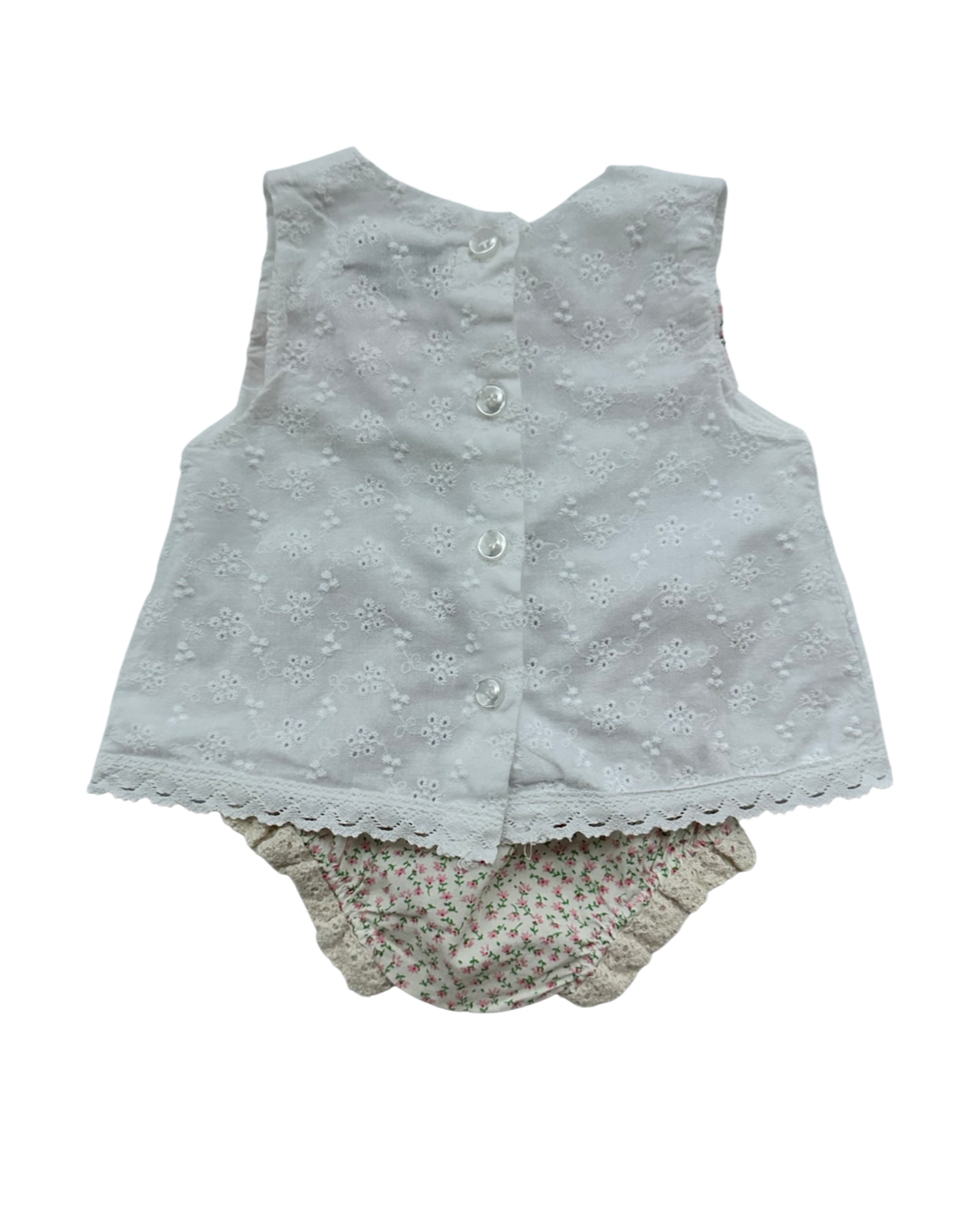 6-9M Baby Girl Harry & Violet Rosebud Floral Bloomers and White Eyelet Top