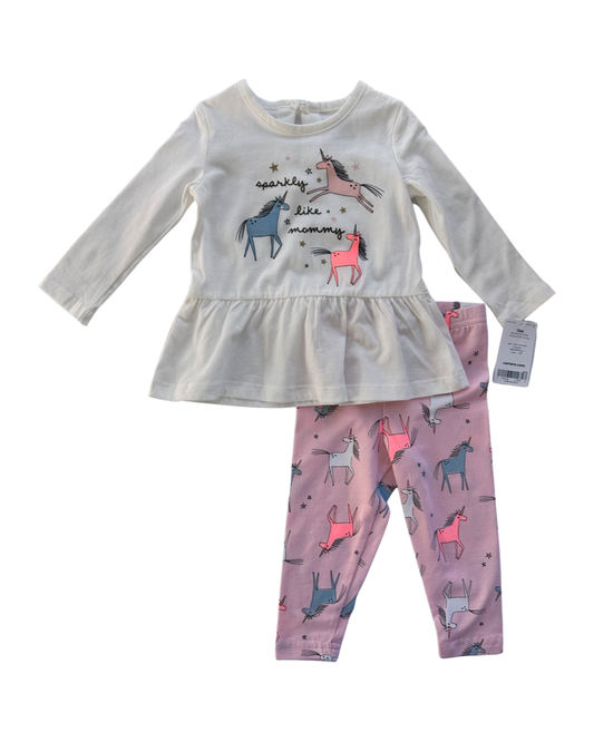 12M Baby Girl Carters Unicorn Top & Coordinating Pink Leggings