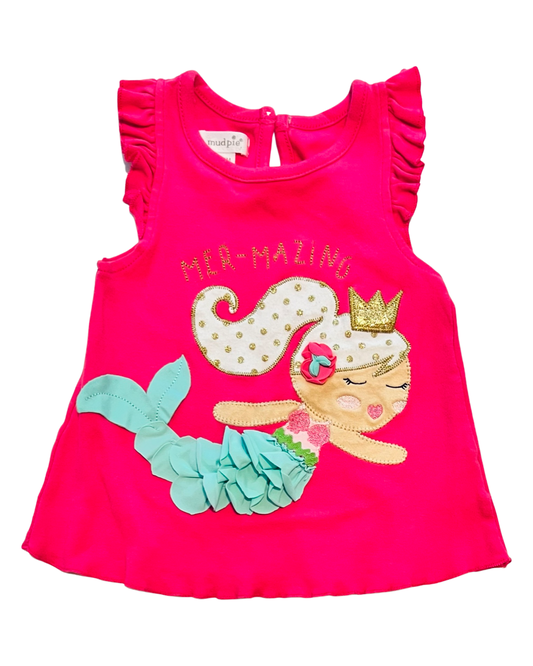 12M-18M Baby Girl Pink MudPie Mermaid Top