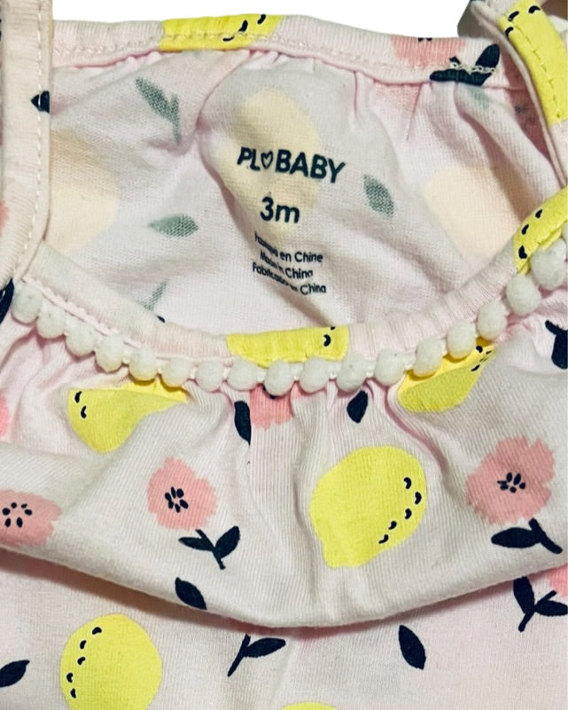 3M Baby Girl Pl❤️Baby Pink Lemon Bubble Romper