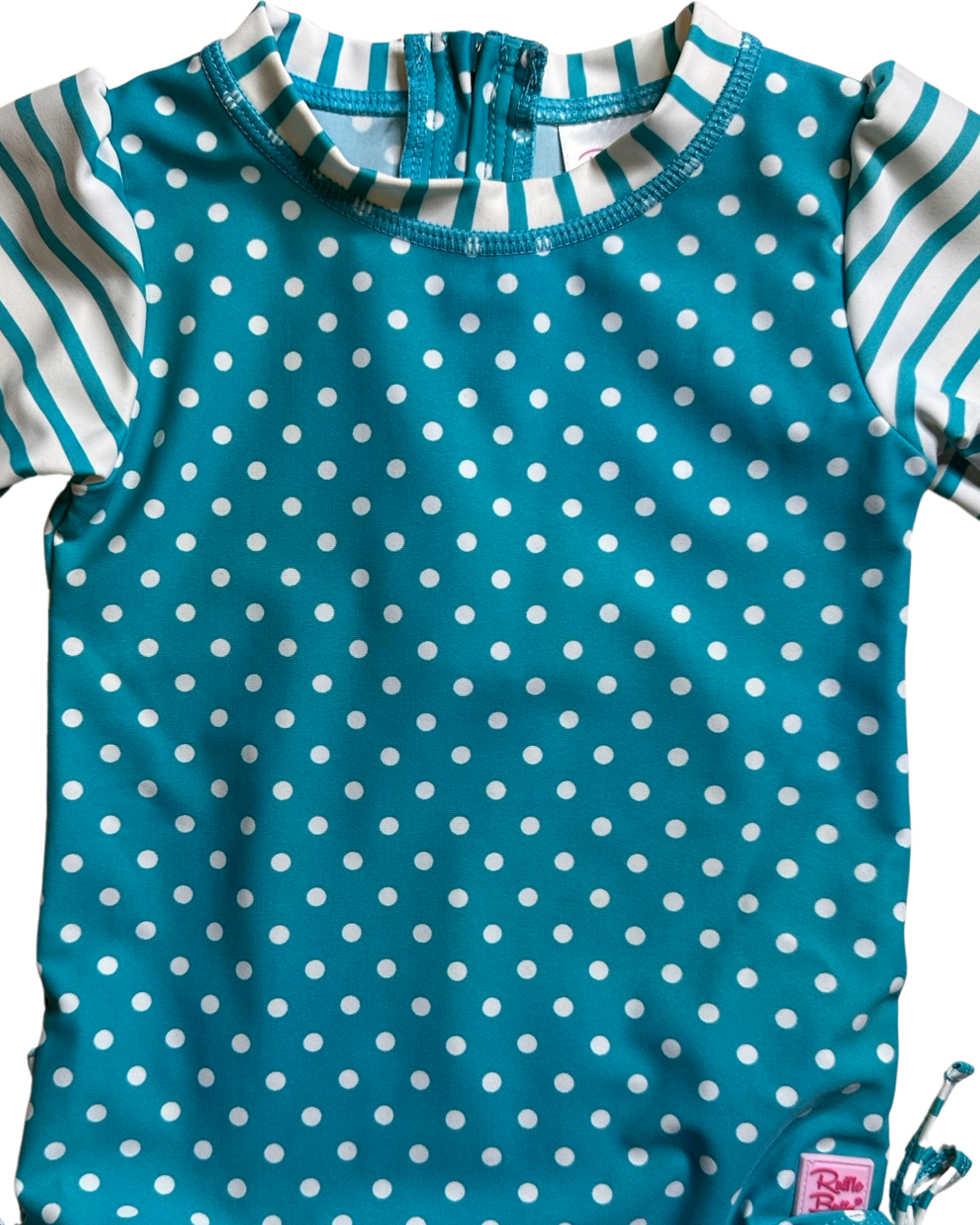 18M-24M Baby Girl Teal Polka Dot RuffleButt RashGuard Swim Suit