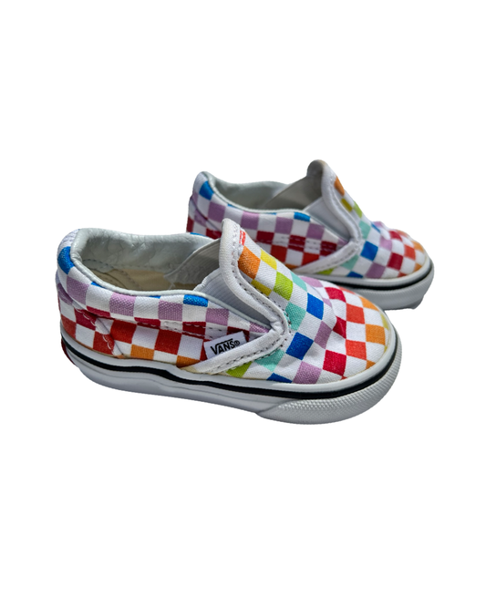 4C Toddler Boy / Girl Rainbow Colorful Checkered Slip On Vans