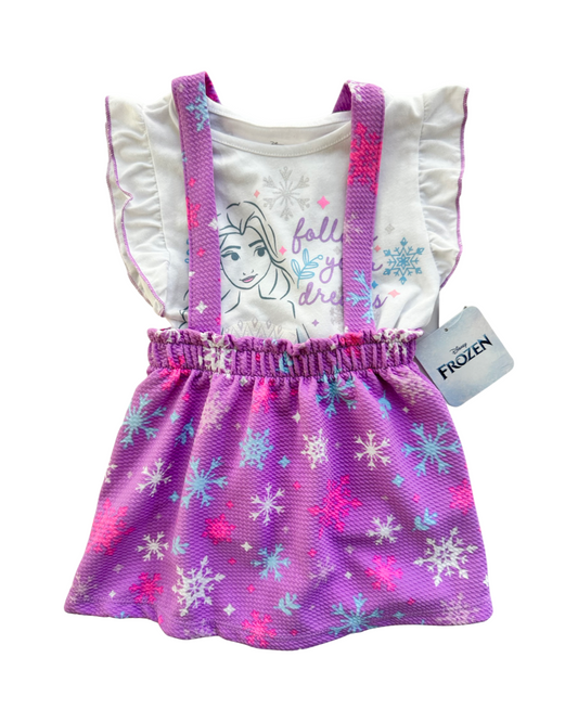 2T Toddler Girl Disney Frozen Elsa Purple Jumper Skirt with White Top