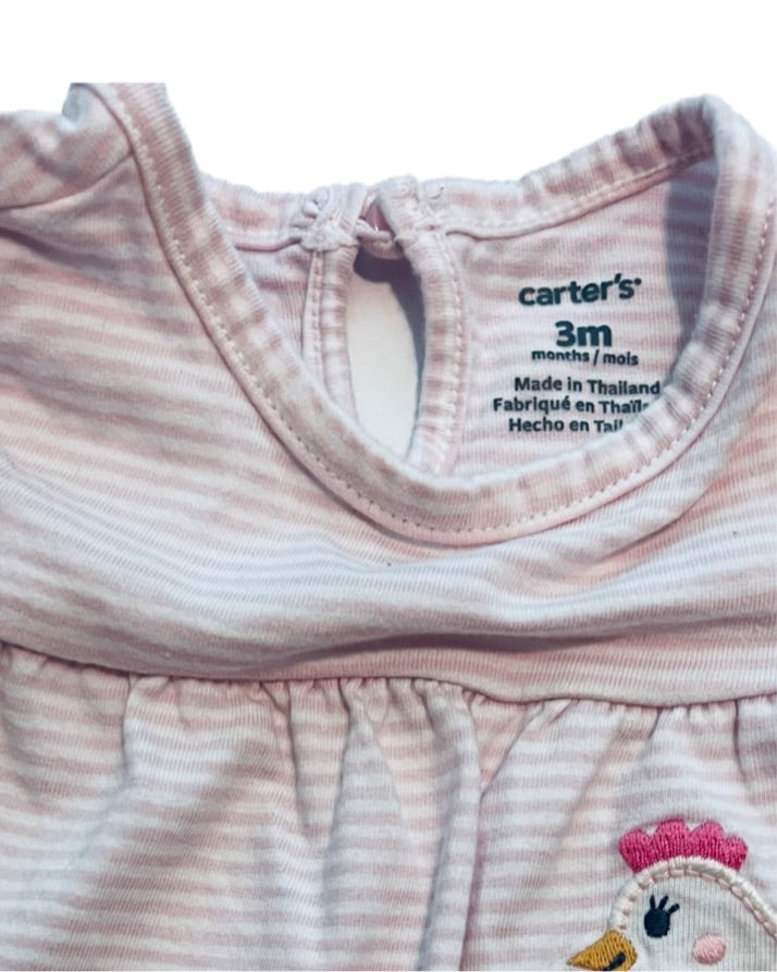 3M Baby Girl Pink Striped Carters Chicken Top