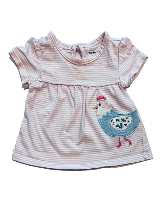 3M Baby Girl Pink Striped Carters Chicken Top