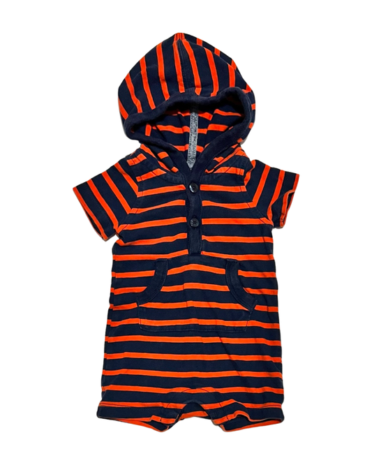 0-3M Baby Boy Baby Gap Orange & Navy Striped Hooded Romper