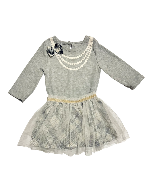 6-9M Baby Girl WonderNation Gray Pearl Onesie + Plaid Tulle Skirt