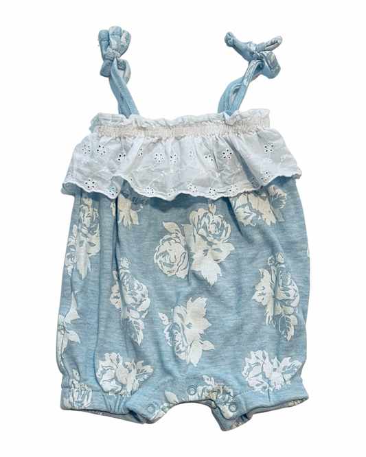 0-3M Baby Girl Laura Ashley Baby Blue Floral Rose Bubble Romper