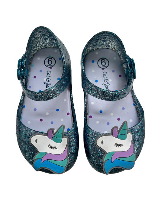 6C Toddler Girl Teal Sparkle Cat & Jack Unicorn Jelly Shoes