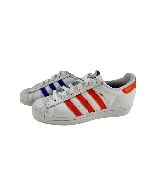 Men’s Size 4 Adidas Superstar Retired Color Orange and Blue Blippi Shell Toe Shoes