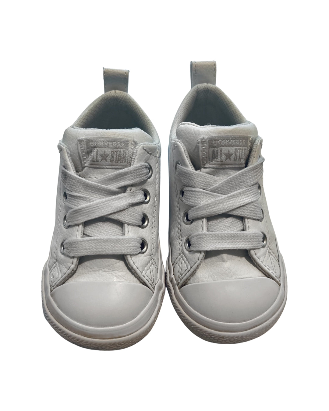 6C Toddler Boy / Girl White Leather Converse Chucks