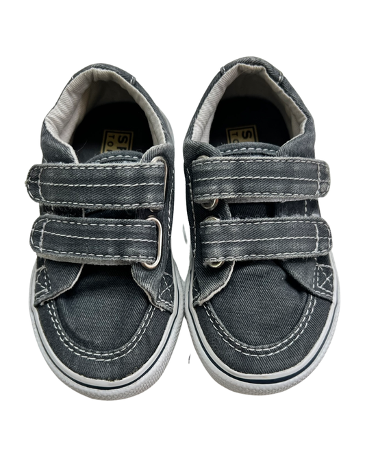 6C Toddler Boy Gray-Blue Canvas Sperry Top-Sider Velcro Shoes