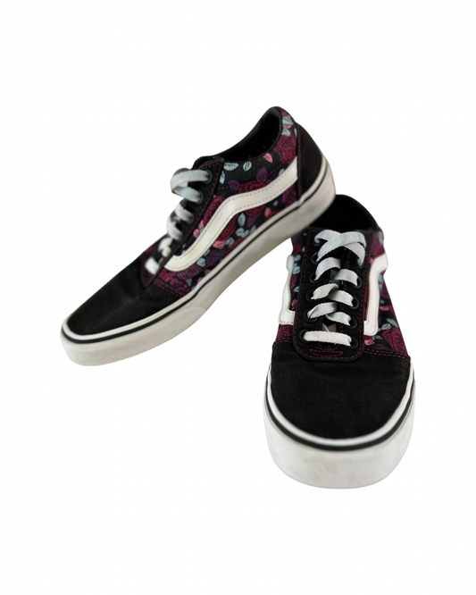 Women’s Size 7.5 Black Floral Vans Old Skool Sk8 Shoes