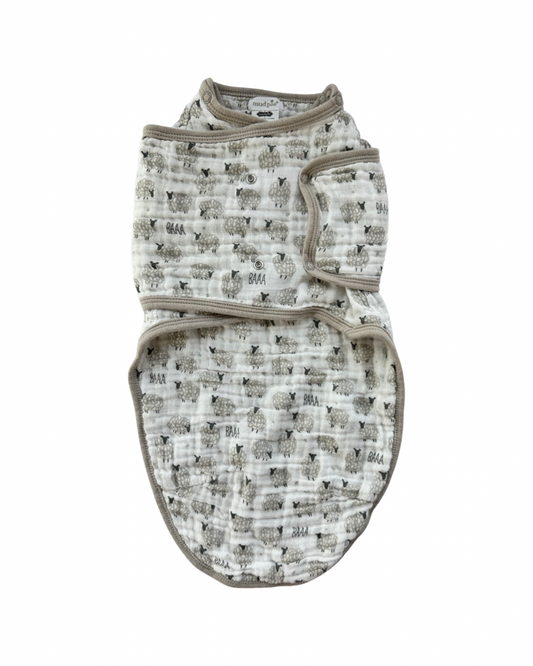 0-3M Baby Boy / Girl Mud Pie Gray Muslin Sheep Swaddle