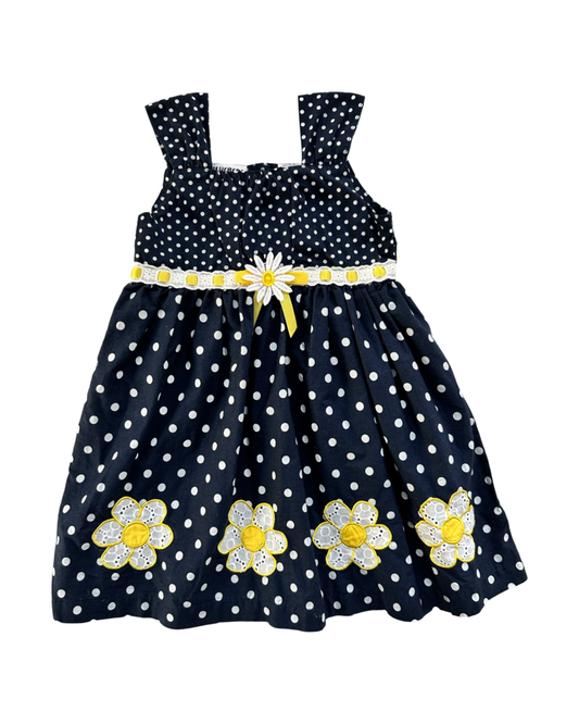 3T Toddler Girl Navy & White polka dot Blueberi Boulevard Daisy Dress