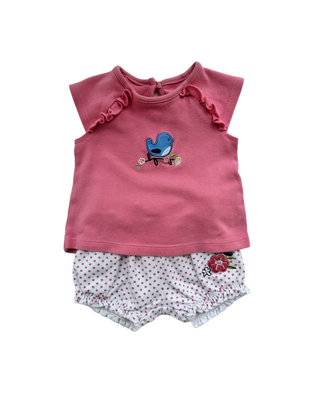 3M Baby Girl Absorba Pink Spring Blue Bird Top, Dress & Bubble shorts