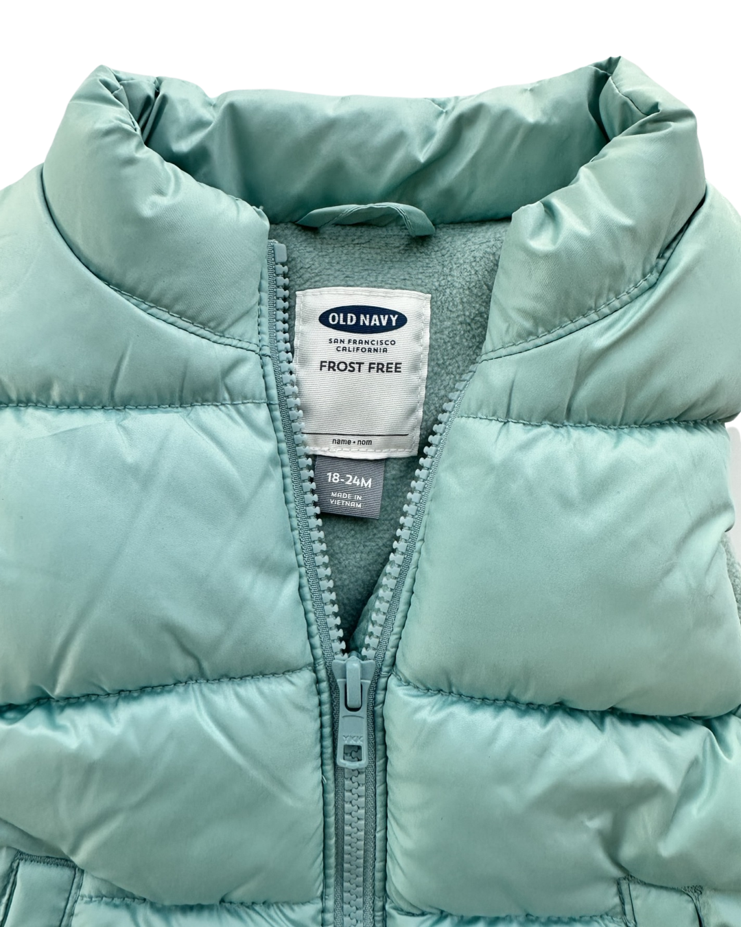 18M-24M Baby Girl Old Navy Mint Aqua Fleece Lined Quilted Puffer Vest