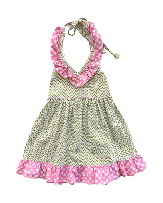 3T Toddler / 4T Toddler Girl Pink & Green Chevron Halter Top Dress