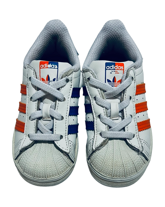 7C Toddler Boy / Girl Orange and Blue Adidas Ortholite Shell Toe Shoes